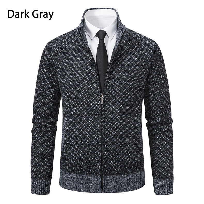 Herren nan gemusterte Strickjacke mit Stehkragen und durchgehendem Reißverschluss Echo Archiv