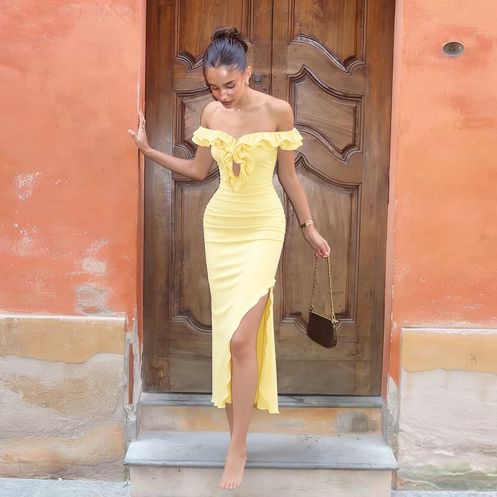 Damen Off-Shoulder Maxikleid mit raffinierten Rüschendetails Echo Archiv