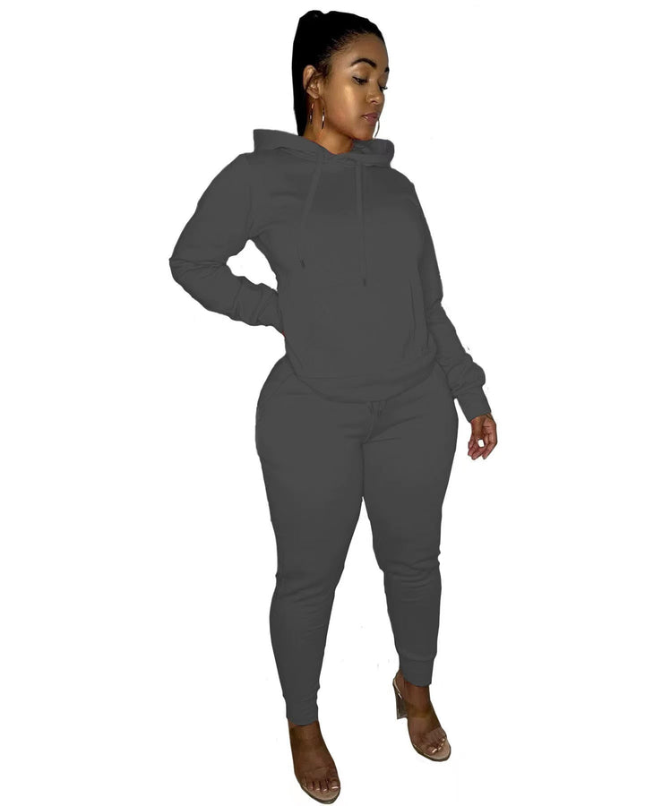 Damen tailliertes Hoodie- und Jogginghose-Set mit Kängurutasche, hohem Komfortbund und gerippten Knöchelbündchen – Auréline