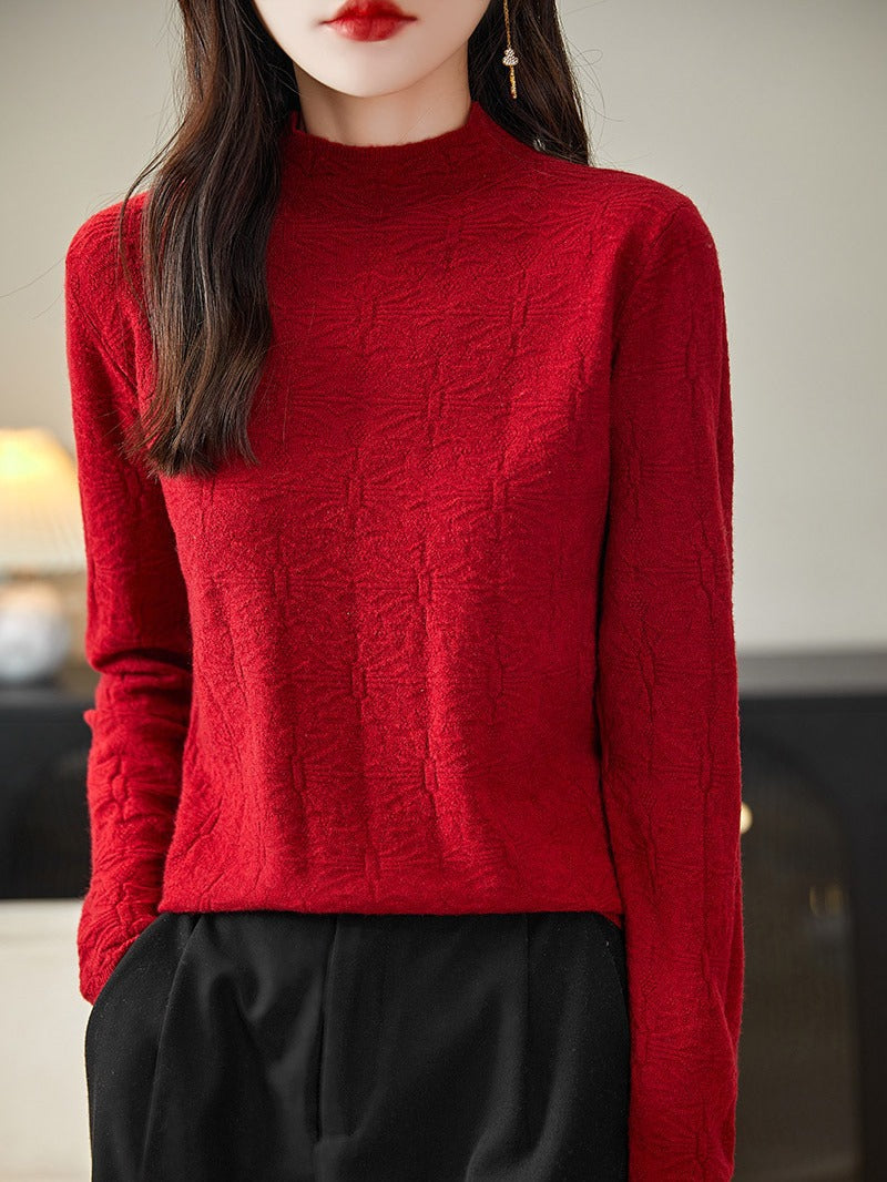 Damen Strukturiertes Feinstrick-Longsleeve mit Stehkragen und kastiger Silhouette Echoarchiv