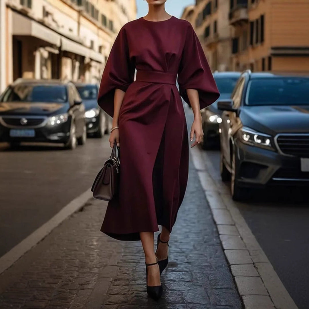 Damen elegantes Maxikleid mit Ballonärmel und tailliertem Schnitt Echoarchiv