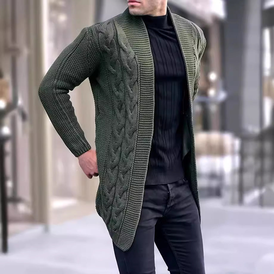 Herren Longline-Strickcardigan mit Schalkragen, Zopf- und Perlmuster Echo Archiv