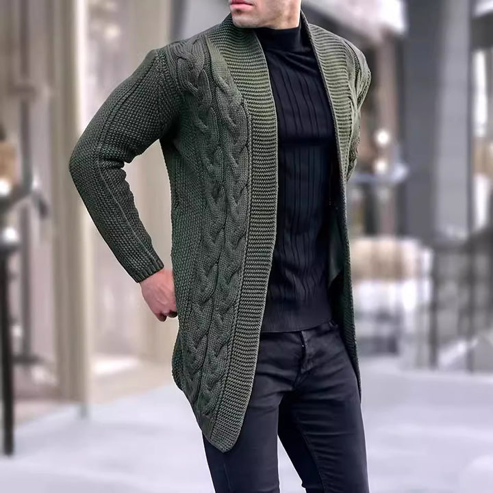 Herren Longline-Strickcardigan mit Schalkragen, Zopf- und Perlmuster Echo Archiv