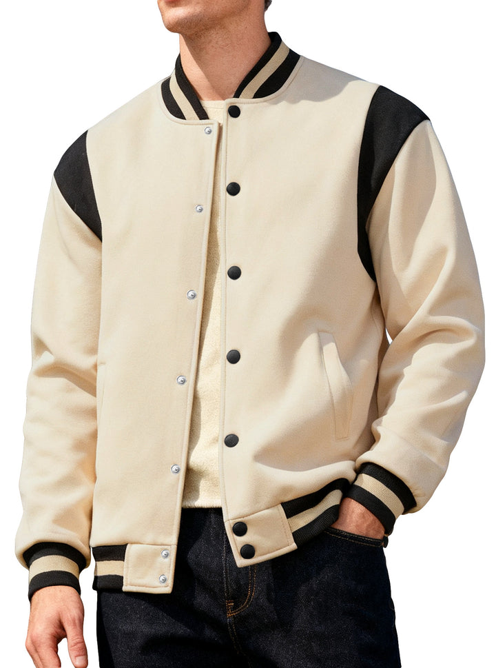 Herren lässige Collegejacke mit Druckknöpfen und elastischen Bündchen Echoarchiv