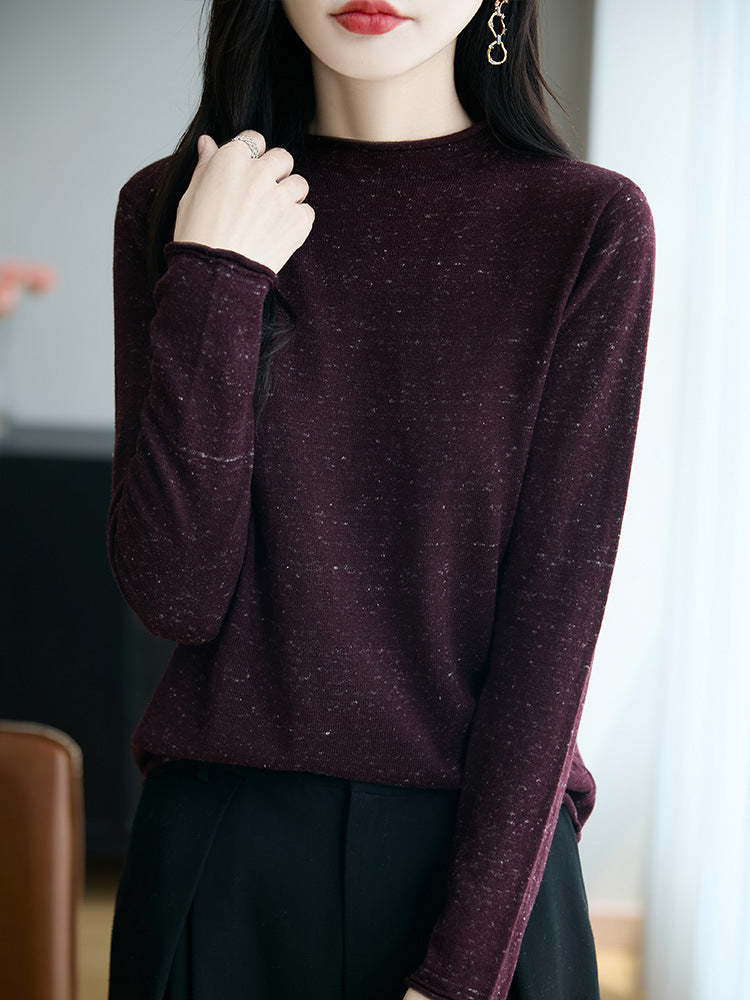 Damen Minimalistischer Nep-Strick-Longsleeve mit kurzem Stehkragen Echoarchiv