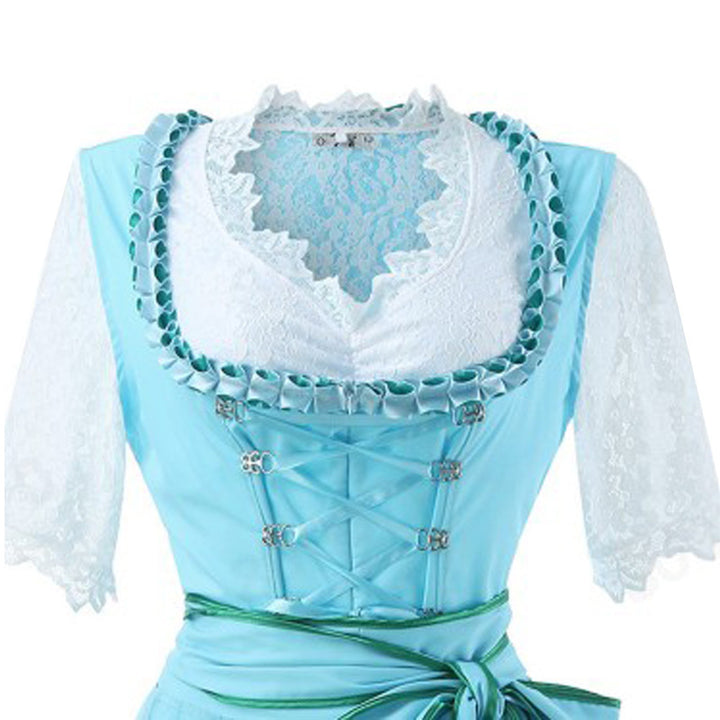 Damen nan romantisches Alpenkleid mit geschnürtem Mieder, Spitzeneinsatz und Taillenschärpe Echo Archiv