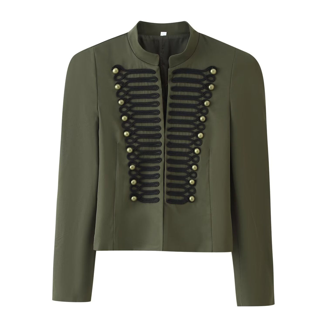 Damen Cropped Blazer im Militärlook mit Zierkordeln und Stehkragen Echoarchiv
