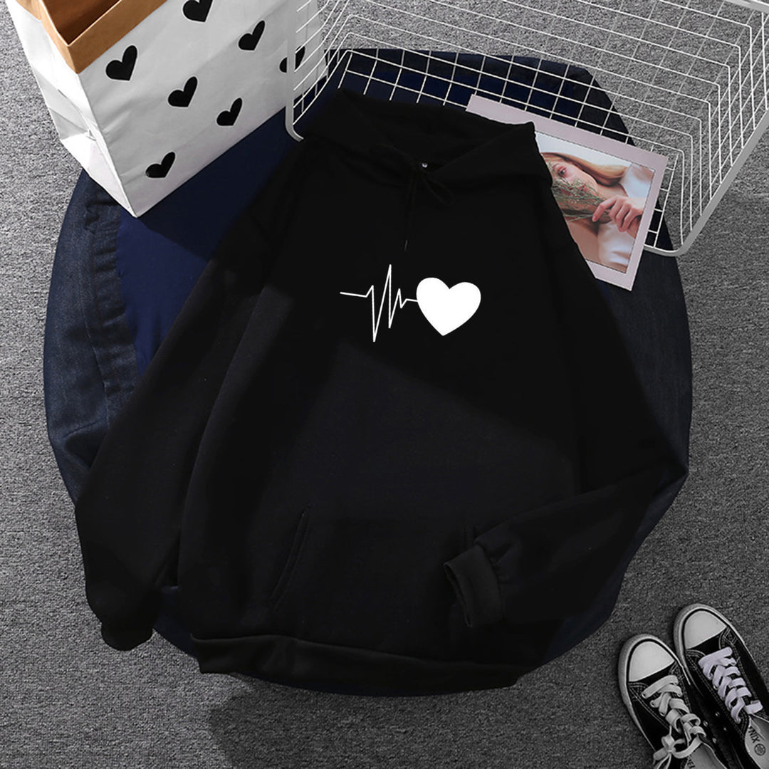 Damen Kapuzenpullover mit Fingerherz-Print, Oversize-Schnitt und Kängurutasche – Auréline