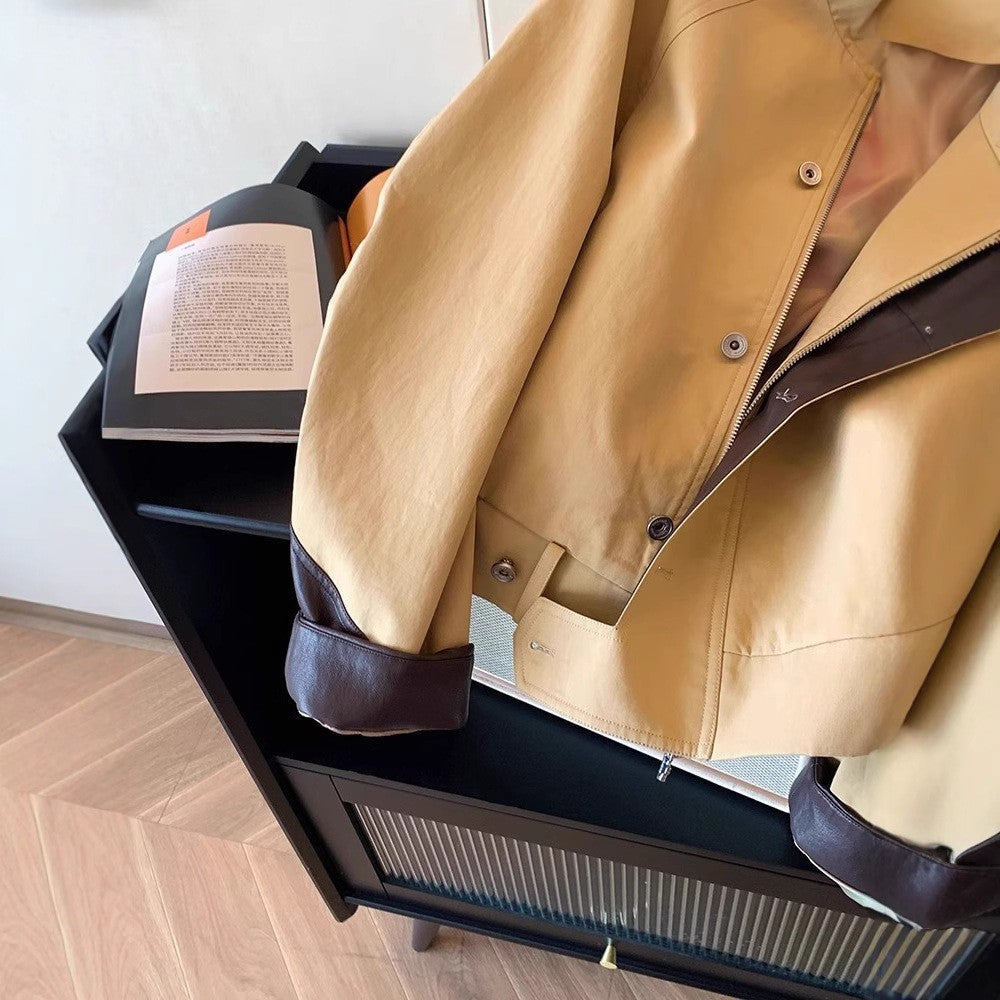 Damen Harrington-Jacke mit Lederbesatz und verdecktem Reißverschluss Echo Archiv