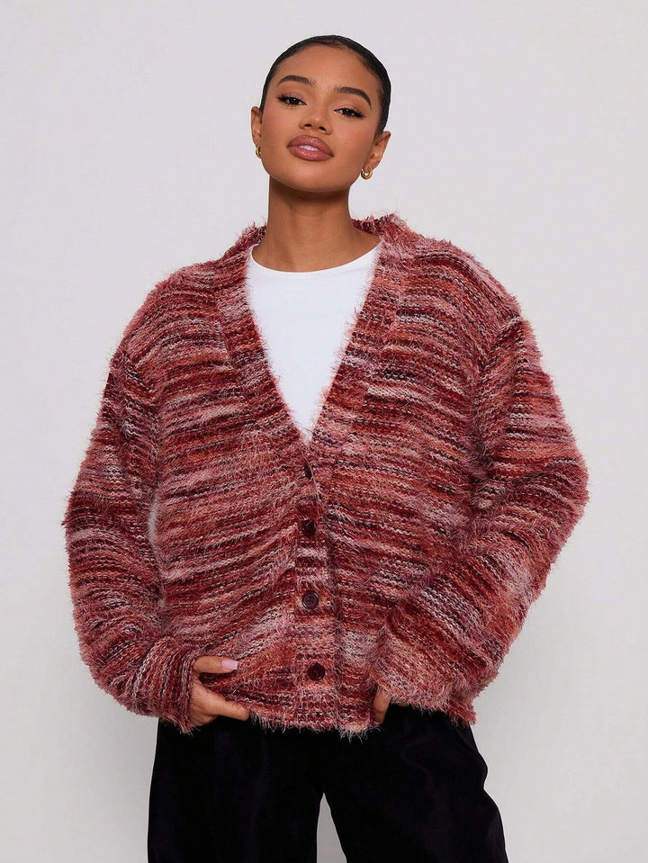Damen Oversize-Flauschpullover mit weitem Carmen‑Ausschnitt und melierter Strickstruktur Echo Archiv