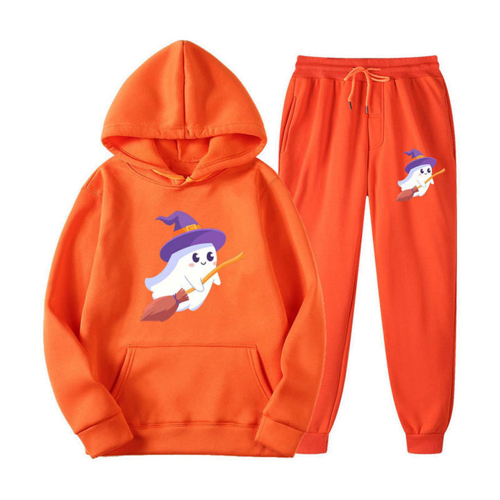 Unisex nan kuscheliger Kapuzenpullover und Jogginghose Set mit Halloween-Geistprint Echo Archiv