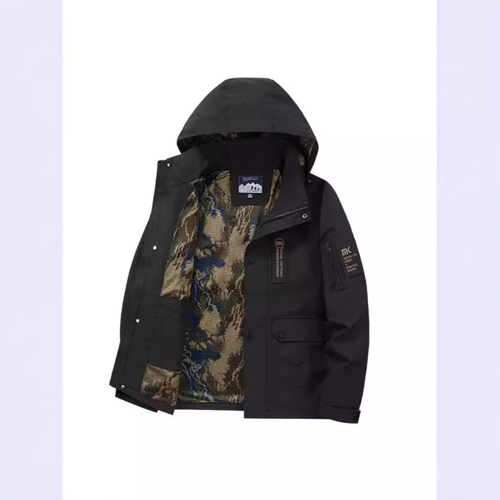 Herren Kapuzen-Fieldjacke mit Camouflage-Netzfutter und wasserabweisender Utility-Außenlage Echoarchiv