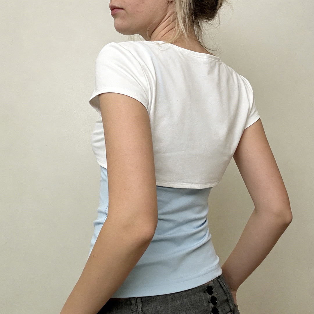 Damen Kurzarm Blusentop mit Knotendetail Echo Archiv