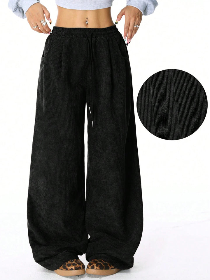 Damen Weite Cordhose aus Feincord mit hohem Elastikbund – Avélisse