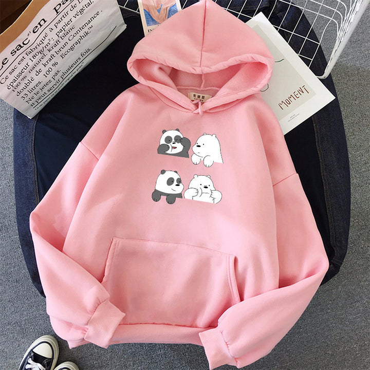 Unisex Kapuzenpullover mit niedlichem Comic-Tierprint, Kängurutasche und weichem Fleece-Innenfutter – Auréline