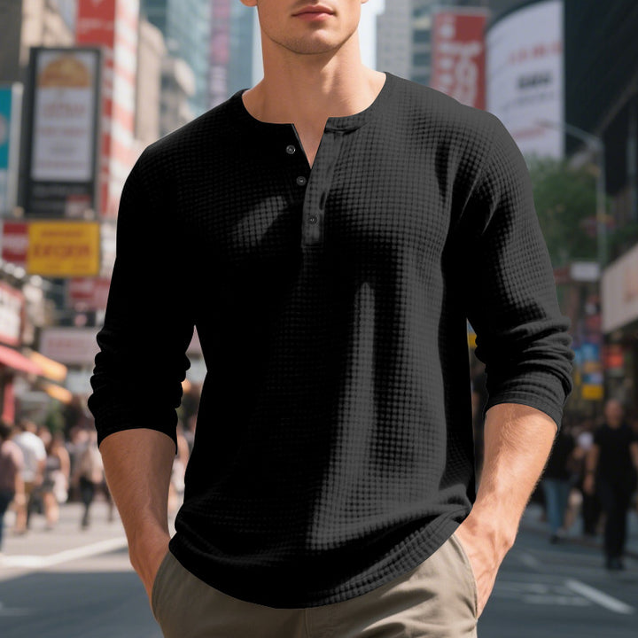 Herren Langarm-Henley-Shirt mit strukturiertem Design Echoarchiv
