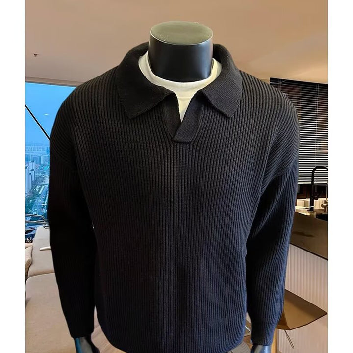 Herren Struktur-Strickpullover mit Polokragen und V‑Schlitz Echo Archiv