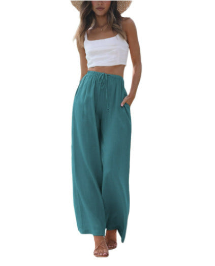 Damen weite Leinenhose mit elastischem Bund und praktischen Seitentaschen Echo Archiv