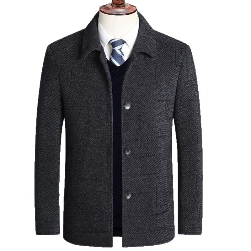 Herren eleganter Wollmix-Mantel mit strukturierter Weboptik und Knopfleiste Echoarchiv