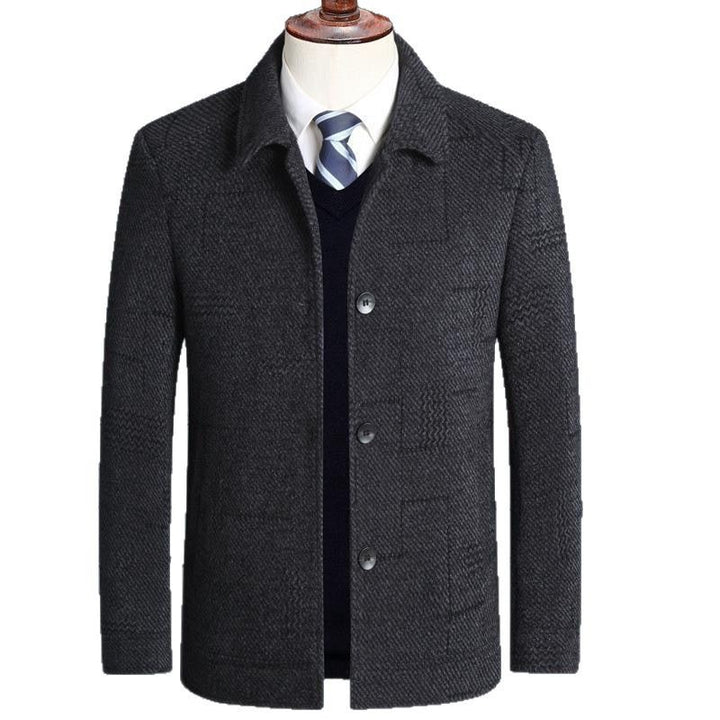 Herren eleganter Wollmix-Mantel mit strukturierter Weboptik und Knopfleiste Echoarchiv