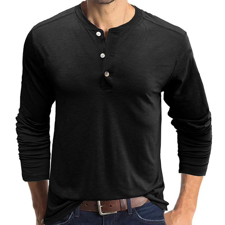 Herren Langarm-Henley-Shirt mit komfortablem Schnitt und praktischer Knopfleiste Echoarchiv