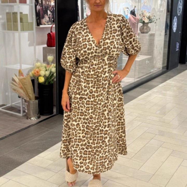 Damen nan Maxikleid mit tiefem V-Ausschnitt, voluminösen Puffärmeln und smockierter Taillennaht Echo Archiv