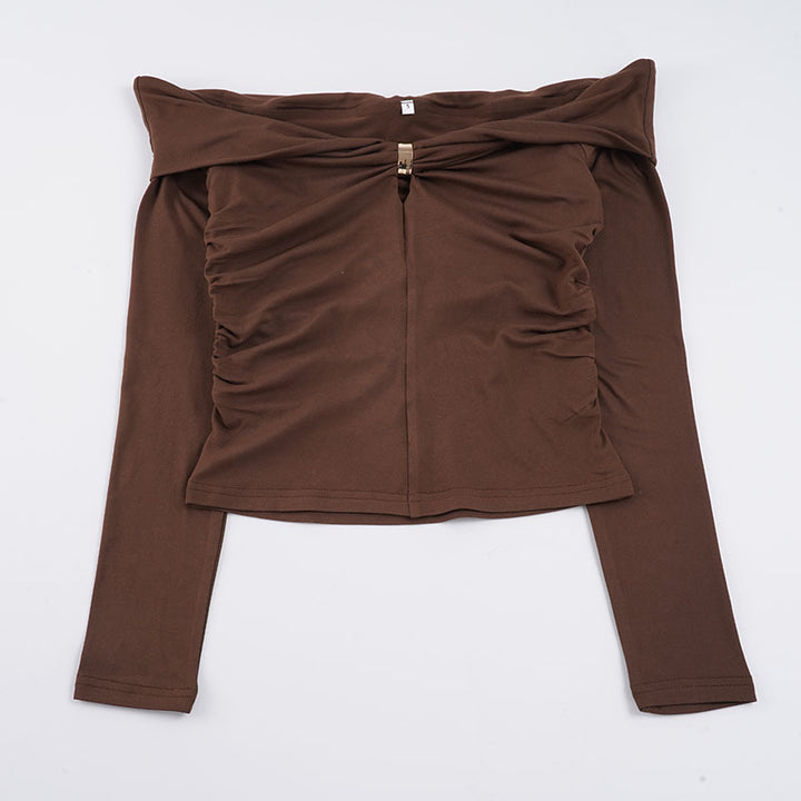 Damen Schulterfreies gerafftes Langarm-Cami mit Zierclip Echo Archiv