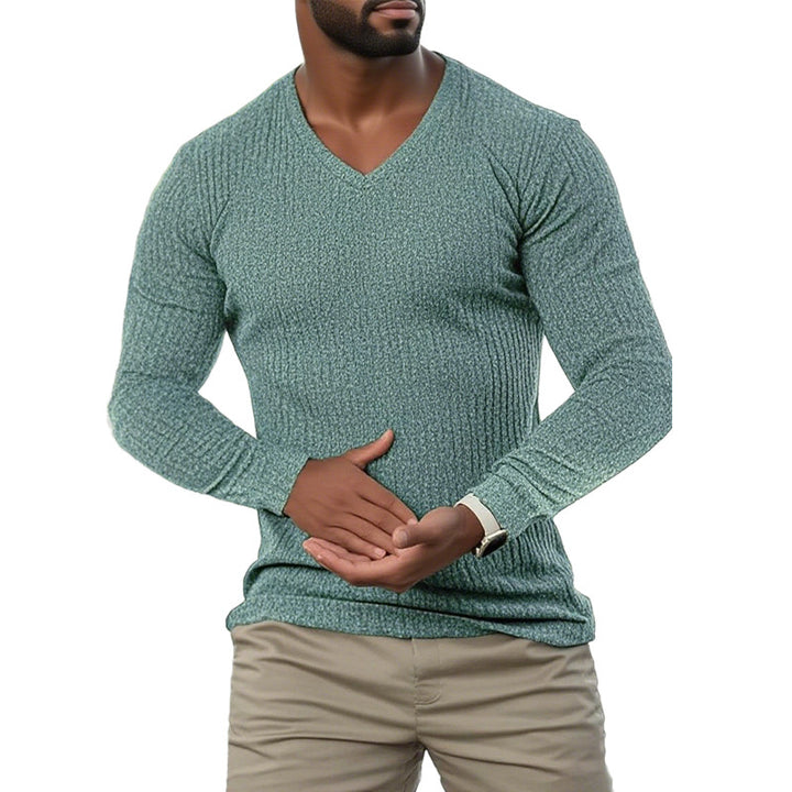 Herren elegantes V-Ausschnitt Pullover aus strukturiertem Strickmaterial Echoarchiv