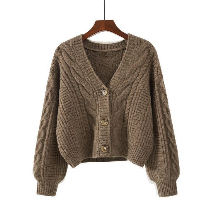 Damen Strickjacke mit ausgefallenem Zopfmuster und tiefem V-Ausschnitt Echoarchiv