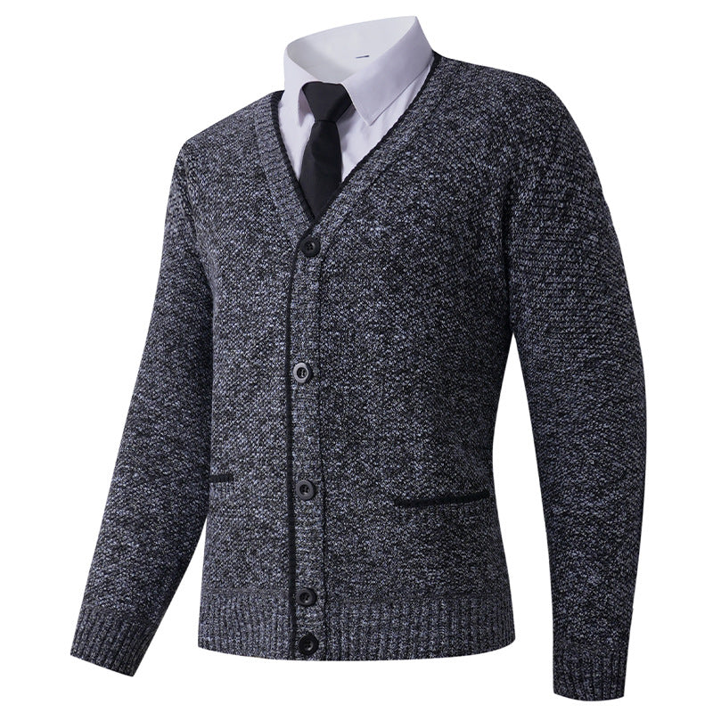 Herren Strukturierte Strickcardigan mit V-Ausschnitt, Knopfleiste und Eingrifftaschen Echo Archiv