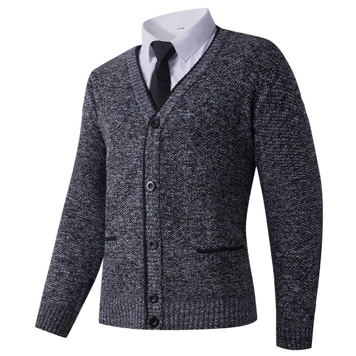 Herren Strukturierte Strickcardigan mit V-Ausschnitt, Knopfleiste und Eingrifftaschen Echo Archiv