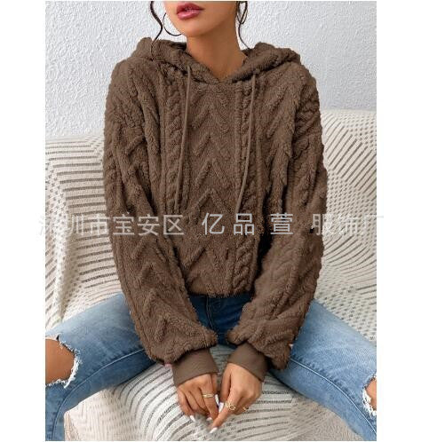 Damen nan kuscheliger Kapuzenpullover mit Zopfmuster Eingrifftaschen und Rippbündchen Echo Archiv