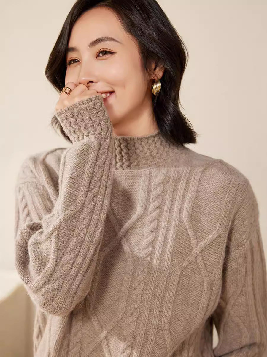 Damen Zopfstrick-Mockneckpullover mit kurzer Boxy-Silhouette Echoarchiv