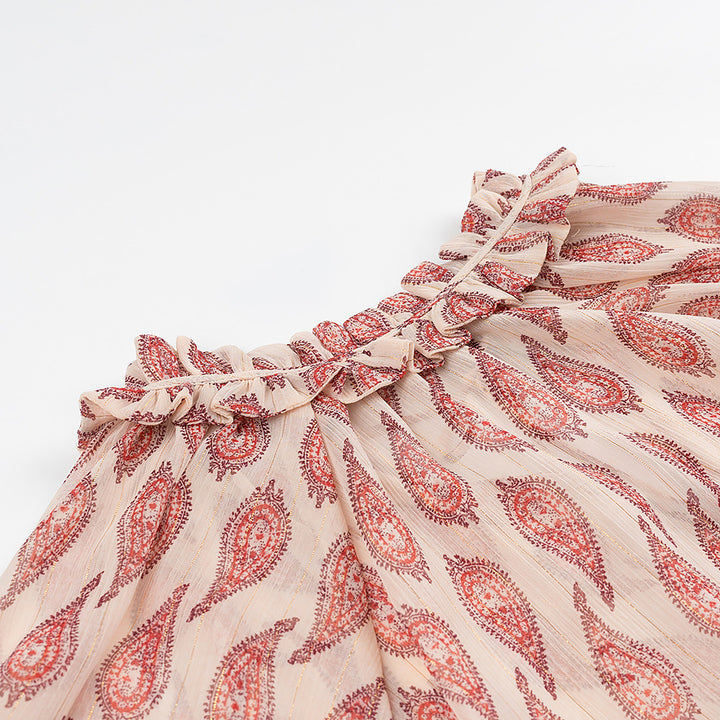 Damen nan locker geschnittene Chiffonbluse mit Rüschenkragen und Bandverschluss Echo Archiv