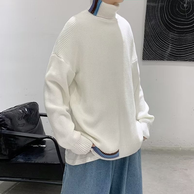 Herren Strickpullover mit hohem Kragen und modernen Rippendetails Echoarchiv