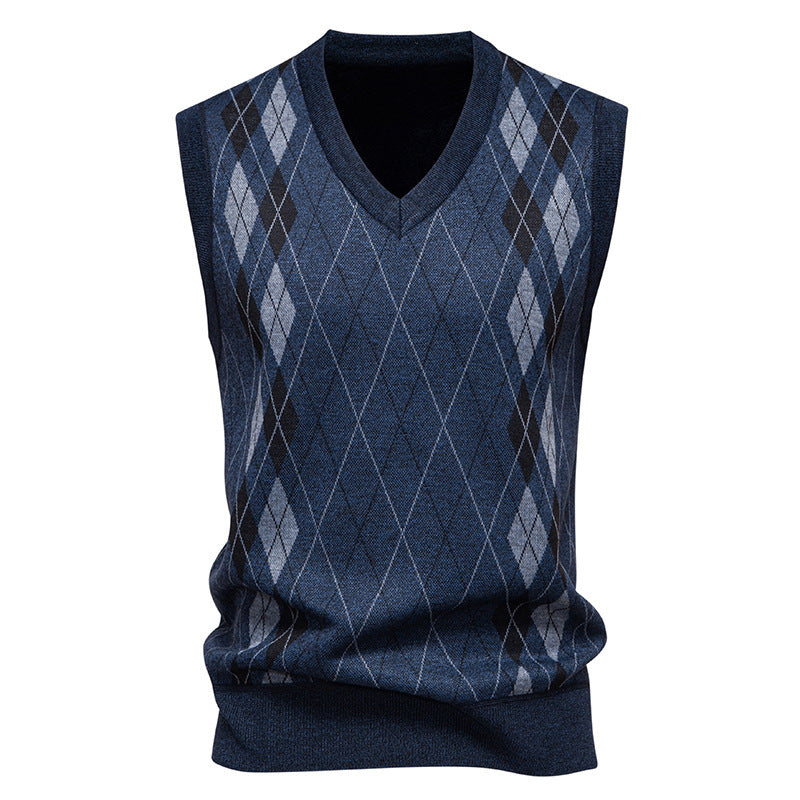 Herren nan elegante Rautenmuster-Strickweste mit V-Ausschnitt und leichtem Baumwollmix Echo Archiv
