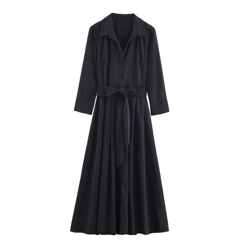 Damen Maxikleid im Hemdblusenstil mit Bindegürtel und schwingendem A‑Linienrock Echoarchiv