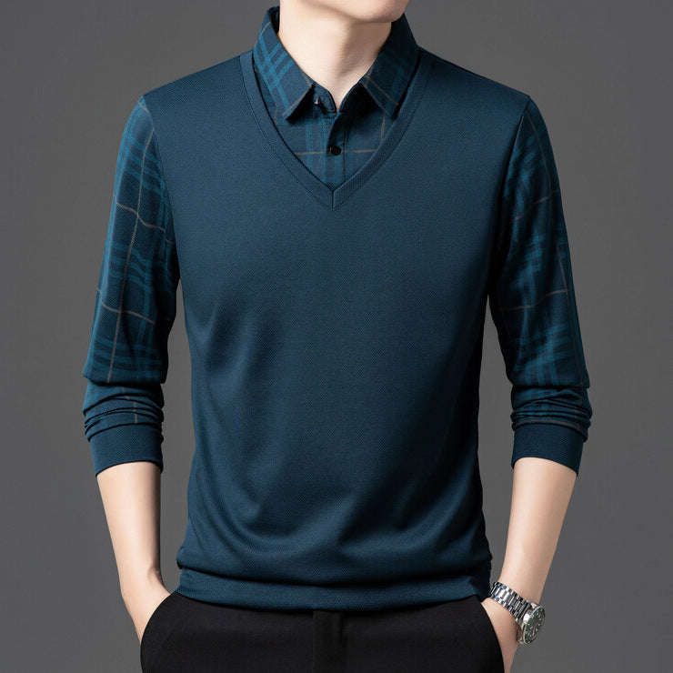 Herren eleganter V-Pullover mit strukturierten Ärmeln Echoarchiv