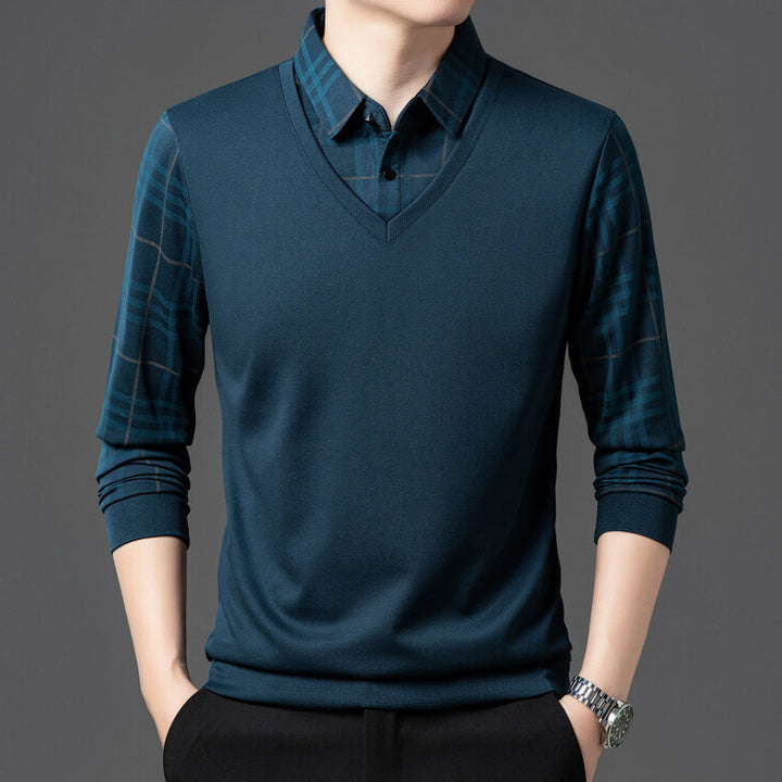 Herren eleganter V-Pullover mit strukturierten Ärmeln Echoarchiv