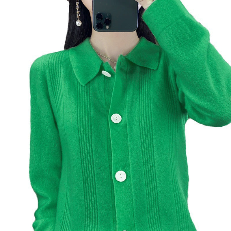 Damen Knopfcardigan mit Hemdkragen und feiner Längsrippenstruktur Echoarchiv