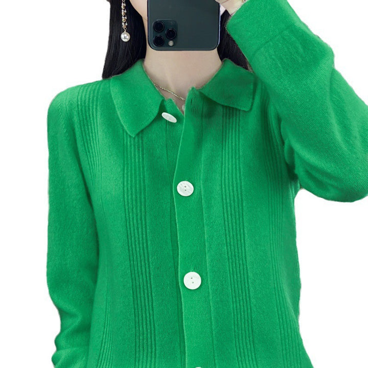 Damen Knopfcardigan mit Hemdkragen und feiner Längsrippenstruktur Echoarchiv
