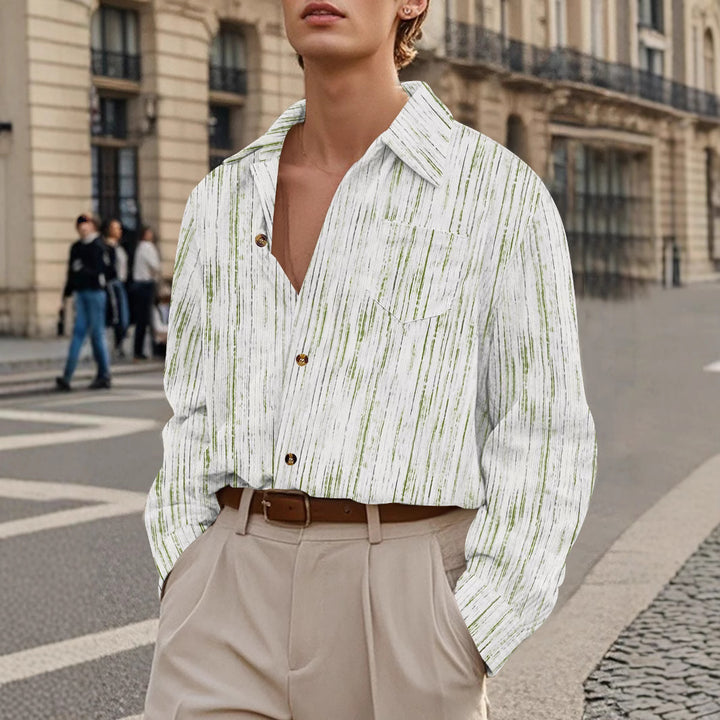 Herren lässiges Langarmhemd mit modernem Stehkragen und strukturiertem Design Echoarchiv