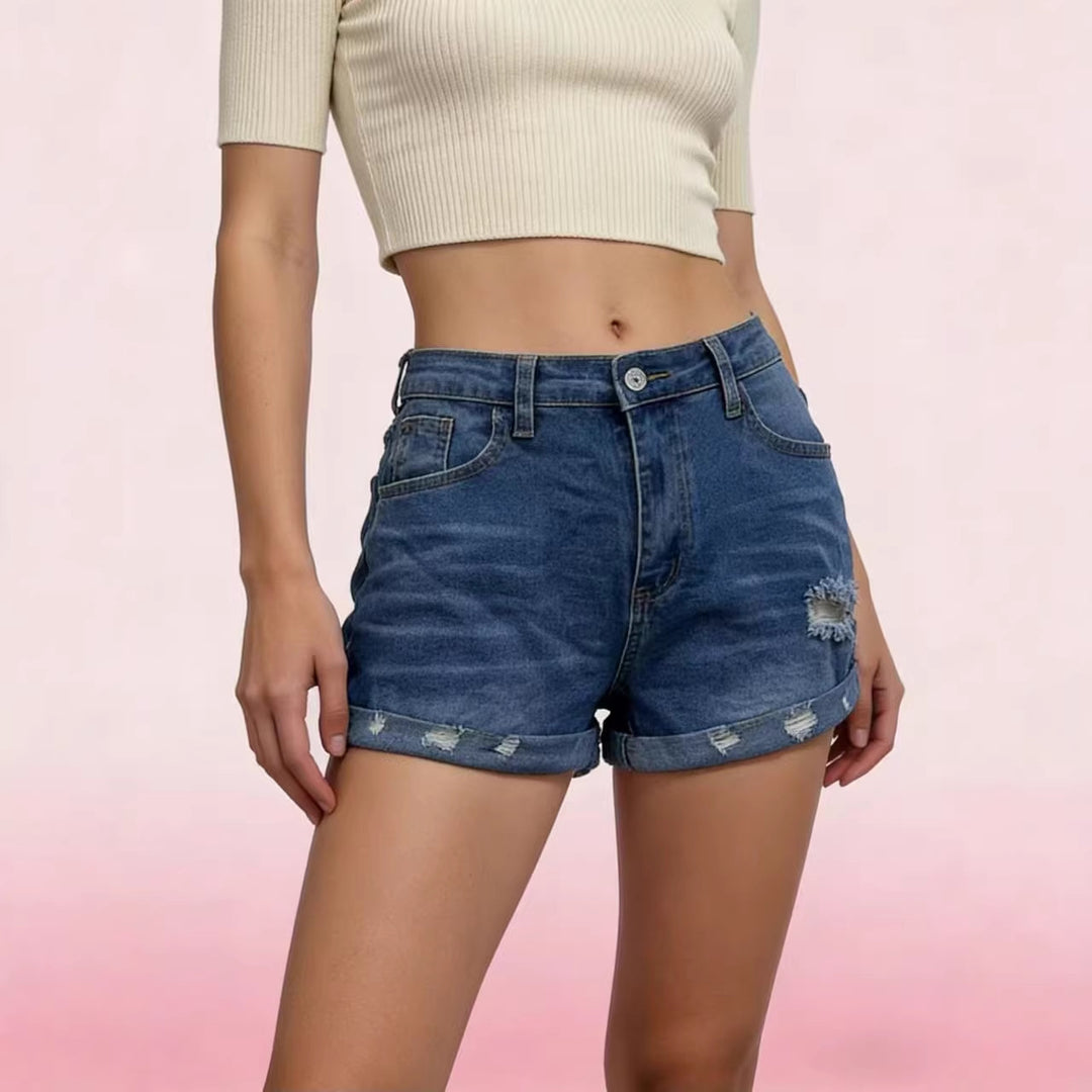 Damen lässige Destroyed Denim-Shorts mit umgeschlagenem Saum Echo Archiv