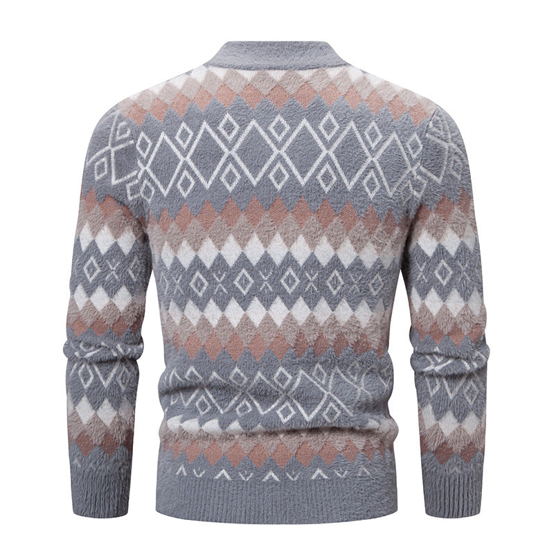 Herren Strickpullover mit geometrischem Muster und hohem Kragen Echoarchiv