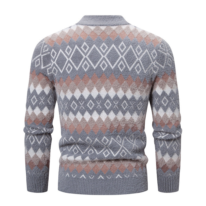 Herren Strickpullover mit geometrischem Muster und hohem Kragen Echoarchiv