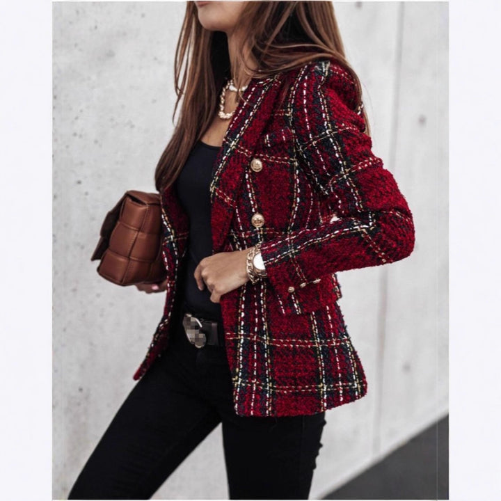 Damen nan eleganter Tweed-Blazer mit Doppelknopf, strukturierter Webung und aufgesetzten Taschen Echo Archiv