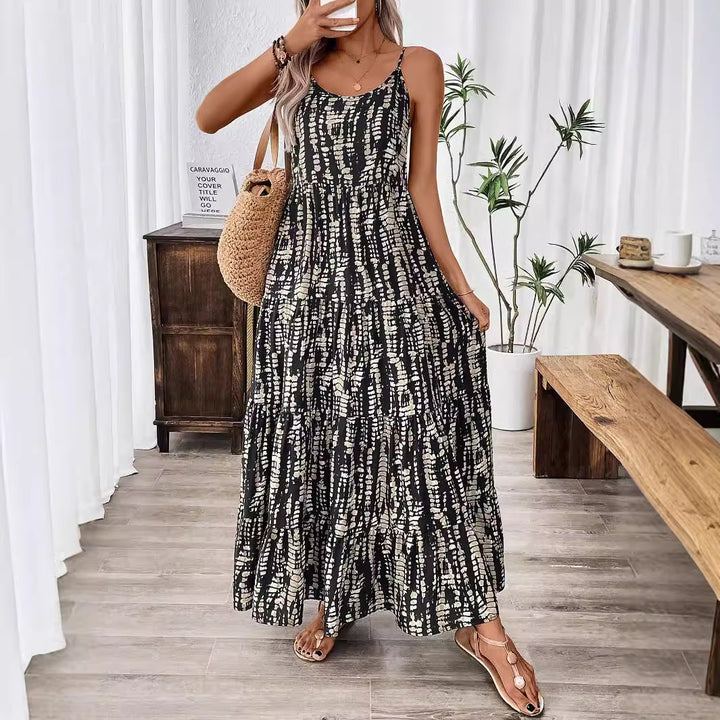 Damen Maxikleid mit leichtem Schnitt und farbenfrohem Druck Echo Archiv