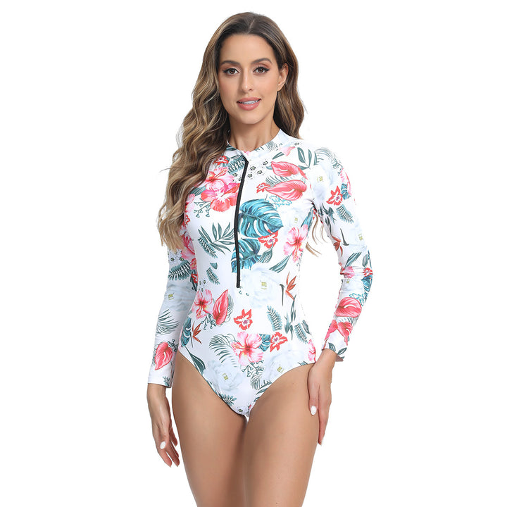 Damen Langarm Badeanzug mit modernem Zipper-Design Echo Archiv
