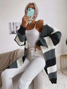 Damen Lässiger Strickmantel mit Streifen Echo Archiv