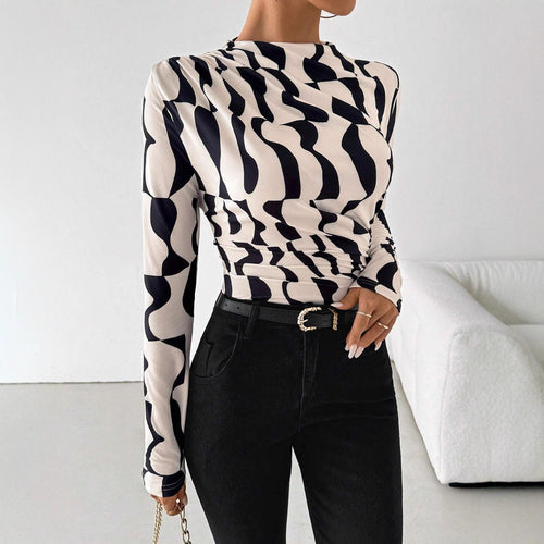 Damen nan tailliertes Langarmshirt mit seitlicher Raffung und Wasserfallausschnitt Echo Archiv